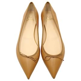 Christian Louboutin-Christian Louboutin Solasofia Pointed Toe Flats in Brown Nappa Leather-Brown