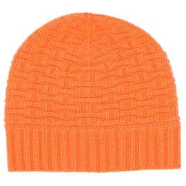 Hermès Strickmütze mit H-Logo aus orangefarbenem Kaschmir Orange