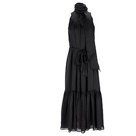 Vestido Maxi Lavado Zimmermann Super Eight Swing com Cinto e Gravata em Seda Preta Preto