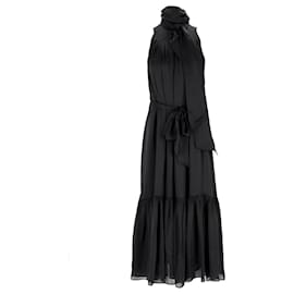 Zimmermann-Zimmermann Super Eight Robe Longue Délavée à Col Cravate Et Ceinture En Soie Noire-Noir