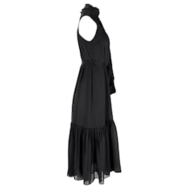 Zimmermann-Zimmermann Super Eight Swing Belted Tie-neck Washed Maxi Dress In Black Silk-Black