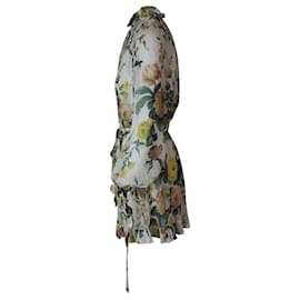 Zimmermann-Zimmermann Zippy Tie-Neck Floral Romper in Multicolor Viscose-Multiple colors