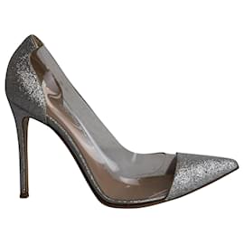 Gianvito Rossi-Gianvito Rossi Plexi Glitter Pumps in Silver PVC-Silvery