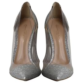 Gianvito Rossi-Gianvito Rossi Plexi Glitter Pumps in Silver PVC-Silvery