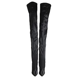 Christian Louboutin-Christian Louboutin Montana 120 Thigh High Boots in Black Satin-Black
