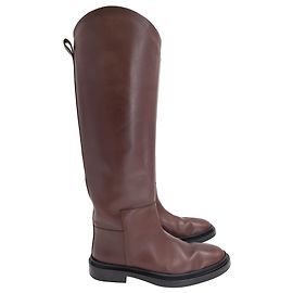 Jil Sander Riding Knee-High Boots in Brown Leather Brown