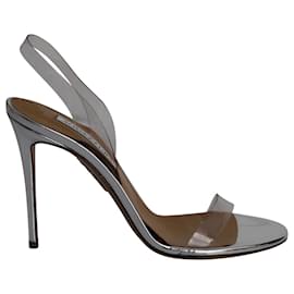 Aquazzura-Aquazzura So Nude 105 Slingback Sandals in Silver PVC-Silvery