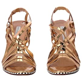 Diane Von Furstenberg-Diane von Furstenberg Strappy Open Toe Sandals in Gold Leather-Golden