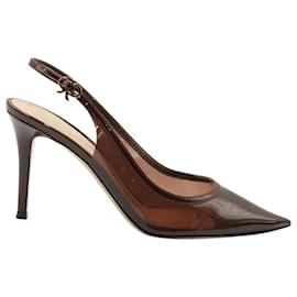 Gianvito Rossi-Gianvito Rossi Plexi 85 Décolleté slingback in PVC rifinito in pelle marrone-Marrone