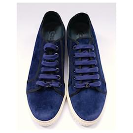 Chanel-CHANEL Fall 2018 navy velvet sneakers trainers-Navy blue