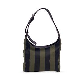 Fendi Bolsa Hobo Pequena de Lona Pequin Listrada Verde e Preta Verde