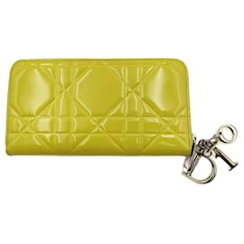 Dior-Christian Dior Lady Dior wallet in yellow patent leather-Yellow