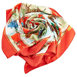 Hermès-Hermes Red Auteuil en Mai Silk Scarf-Red,Other