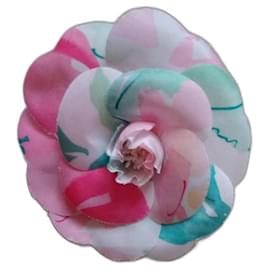 CHANEL Paris 1990's Pink Fabric Camellia Flower Brooch