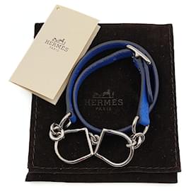 Hermès-Hérmes Etrier Tour bracelet in light blue leather-Light blue
