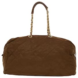 Prada-PRADA Quilted Chain Boston Bag Nylon Brown Auth 41328-Brown