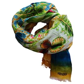 LENÇO DE ALGODÃO COM ESTAMPAS FLORES KENZO Multicor