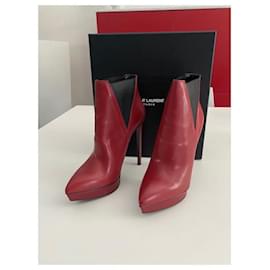 Yves Saint Laurent-Ankle Boots-Red