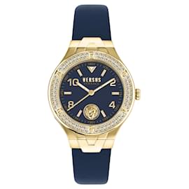 Versus Versace-Versus Versace Vittoria Crystal Leather Watch-Golden,Metallic