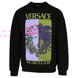 Versace-Versace Logo Printed Crewneck Sweatshirt-Black