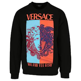 Versace-Versace Logo Printed Crewneck Sweatshirt-Black
