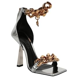 Versace-Versace Medusa Chain High Heel Sandals-Silvery,Metallic