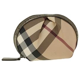Burberry-BURBERRY Nova Check Pouch PVC Couro Bege Auth yk6790-Bege
