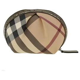 Burberry-BURBERRY Nova Check Pouch PVC Couro Bege Auth yk6790-Bege