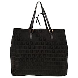 Fendi-FENDI Zucchino Canvas Tote Bag Black 32028BH019028 Auth rd5035-Black