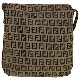 Fendi-FENDI Zucchino Canvas Shoulder Bag Brown 2228-8BT075-TN9069 Auth rd5064-Brown