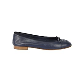Chanel-Chanel Leather Ballet Flats-Blue,Navy blue