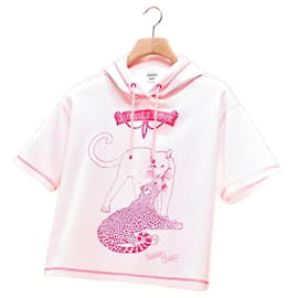 Hermès-HERMÈS: "JUNGLE LOVE" T-shirt cropped com capuz T. 40-Rosa
