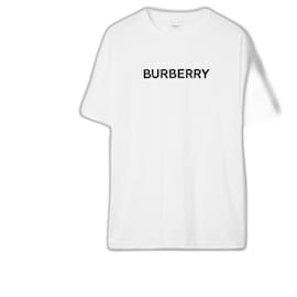 Burberry-T-shirt in cotone con stampa logo-Nero,Bianco