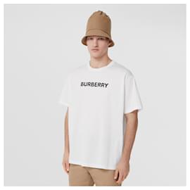 Burberry-T-shirt de algodão com estampa de logo-Preto,Branco