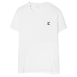 Burberry-T-shirt de algodão com estampa de logo-Preto,Branco