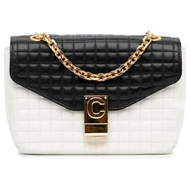 Céline-Celine White Medium Quilted C Bag-Black,White