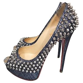 Christian Louboutin-Christian Louboutin Spiked Lady Peep platform heels sz 36.5-Blue
