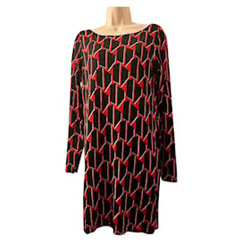 Diane Von Furstenberg-DvF Kivel Two silk dress with abstract pattern-Black,White,Red