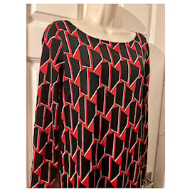 Diane Von Furstenberg-DvF Kivel Two silk dress with abstract pattern-Black,White,Red