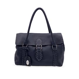 Fendi-Sac à main Linda en cuir noir Selleria-Noir