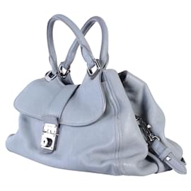 Miu Miu-Blue Grey Leather Tote Bag-Blue