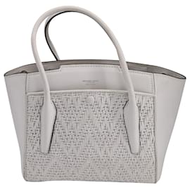 Michael Kors-Bolsa de Tecido Médio Michael Kors Bancroft em Couro de Bezerro Branco-Branco