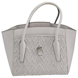 Michael Kors-Michael Kors Sac Bancroft Medium Woven en Cuir de Veau Blanc-Blanc