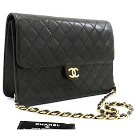Chanel-CHANEL Chain Shoulder Bag Clutch Schwarze gesteppte Lammfell-Geldbörse-Schwarz
