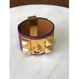 Hermès-HERMÈS Bracelets T.  cuir de vachette-Violet