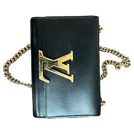 Louis Vuitton Louise MM Black Leather Clutch Black