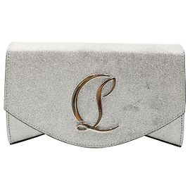 Christian Louboutin Silberne Mini-Clutch mit Metallic-Glitzer/ Schultertasche Silber Metallisch