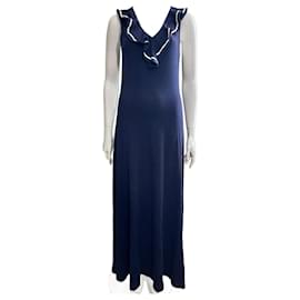 Ralph Lauren-Maritime maxi dress in navy and white-White,Navy blue