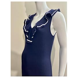Ralph Lauren-Vestido maxi marítimo em azul marinho e branco-Branco,Azul marinho