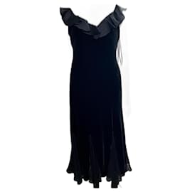 Ralph Lauren-Lauren black velvet and silk evening dress-Black